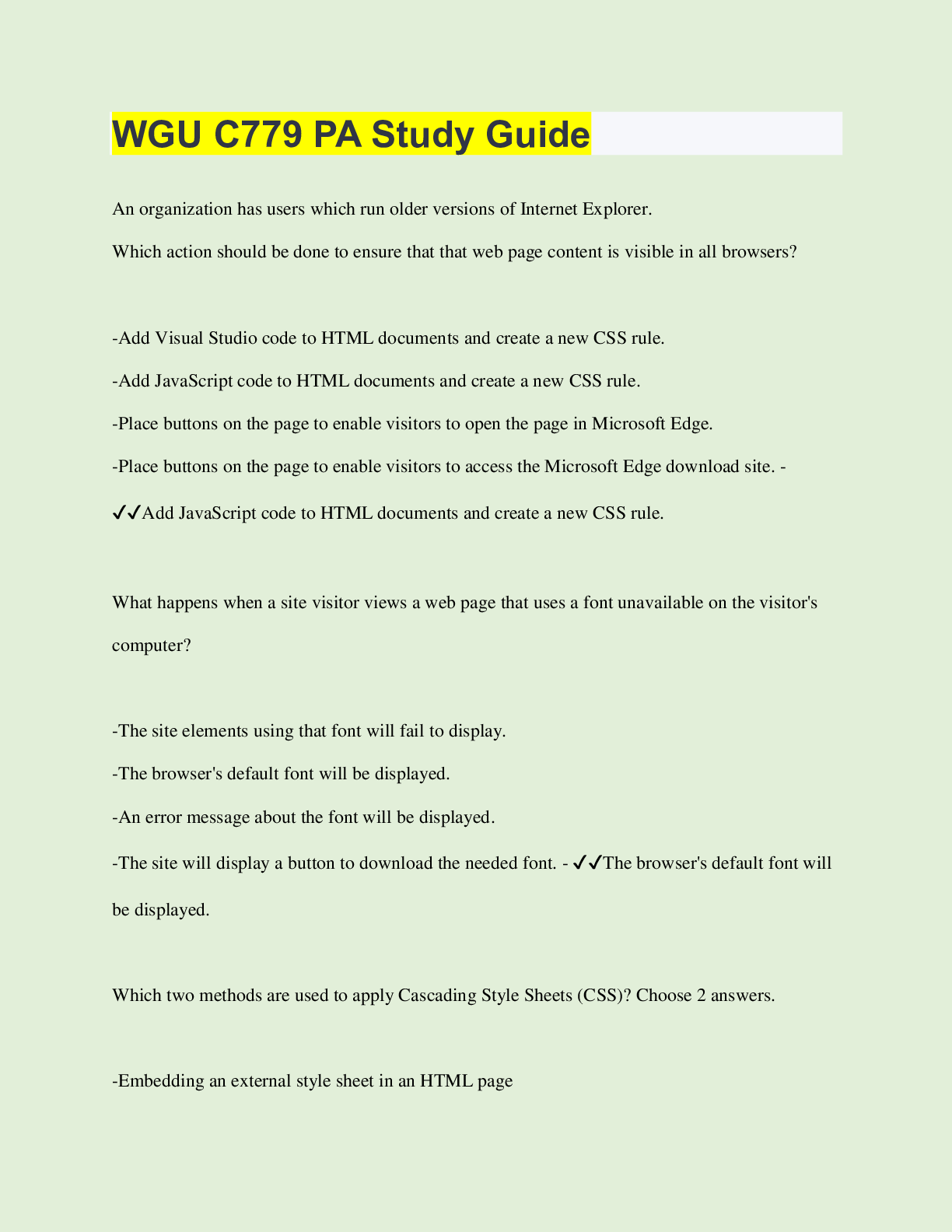 Preview of WGU C779 PA Study Guide | 70 Questions with 100% Correct Answers | Verified | Latest Updat